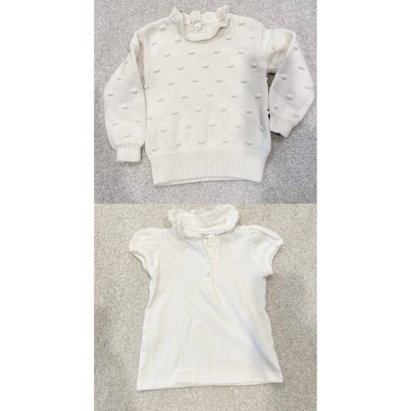 Girls 2T Bundle Cream Crewcuts Sweater with Pom Poms & White Baroni Firenze Polo - Picture 1 of 11